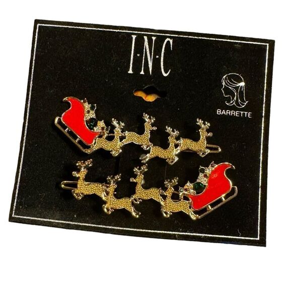 NWT INC Womens Reindeer Sleigh Rhinestone Holiday Barrette - Picture 2 of 3